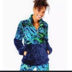 Lilly Pulitzer Keasla Vibrant Blue and Green Sherpa Popover
